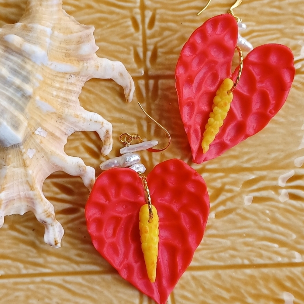 Red and Yellow Heart-Shaped Earrings
